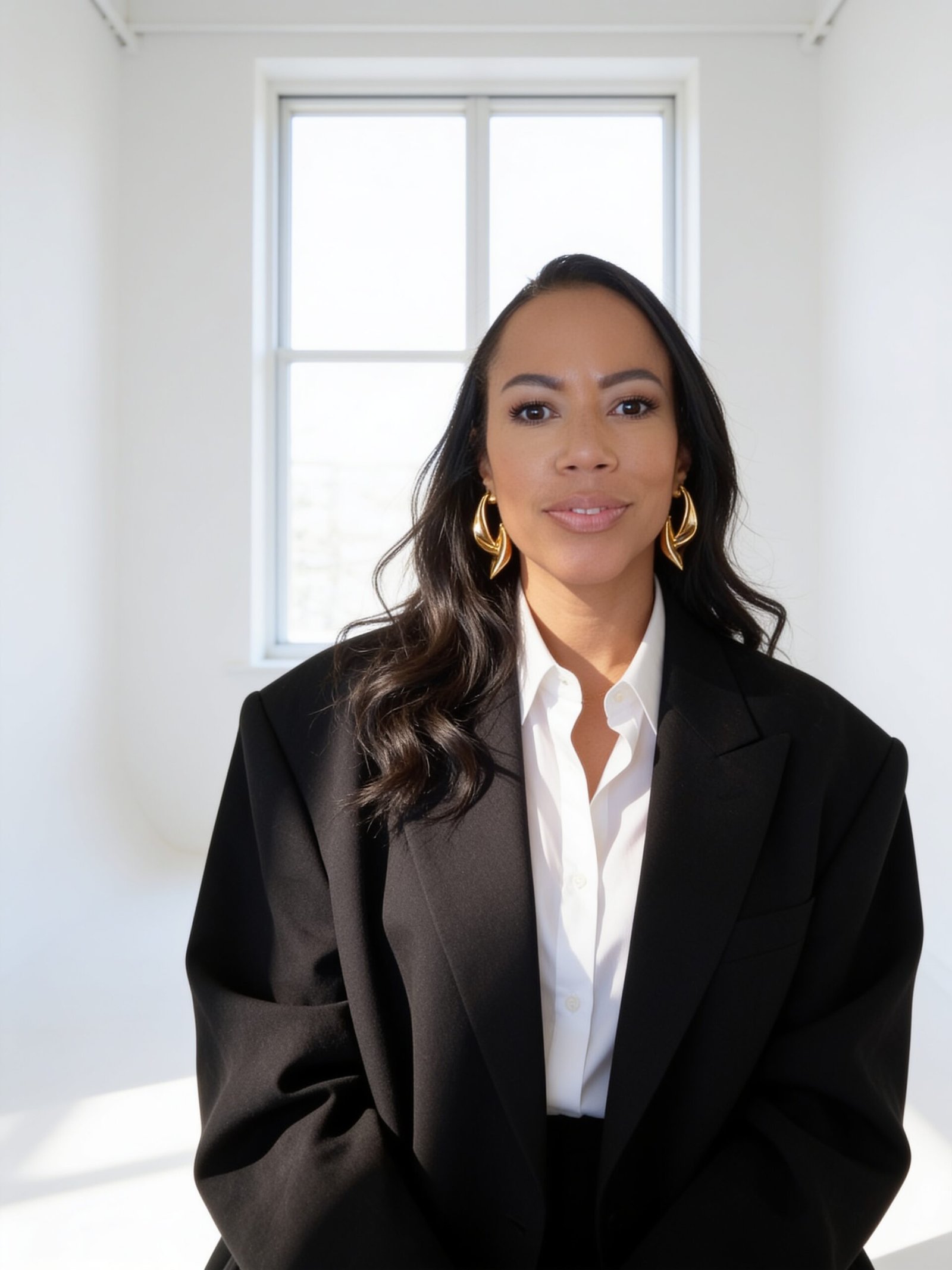 a headshot of a woman wearing a black blazer 